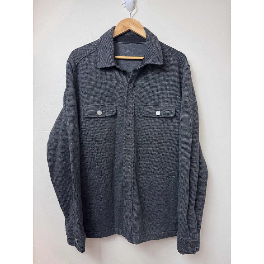 Tommy Bahama Men's Tofino Cpo Jacket  XL Charcoal Grey Jacquard Hidden Snap